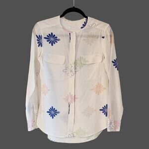 Equipment Femme Silk Floral Button Front Blouse White Long Sleeve Pocket Size S